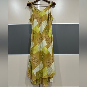 Ashley Stewart High Low Geometric Print Dress in Yellow and Tan